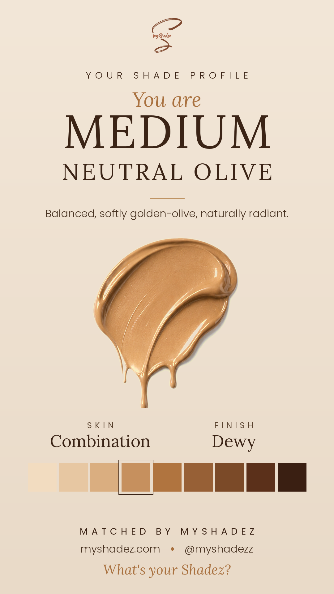 Example MyShadez shade card showing a warm deep shade and its community matches